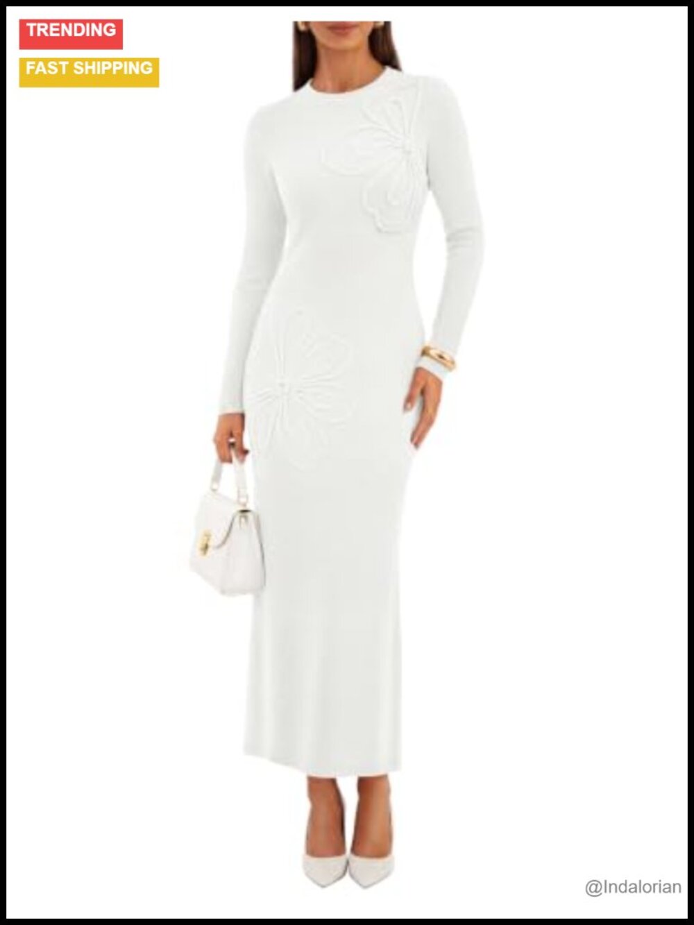 ZESICA Floral Knit Bodycon Maxi Sweater Dress Long Sleeve